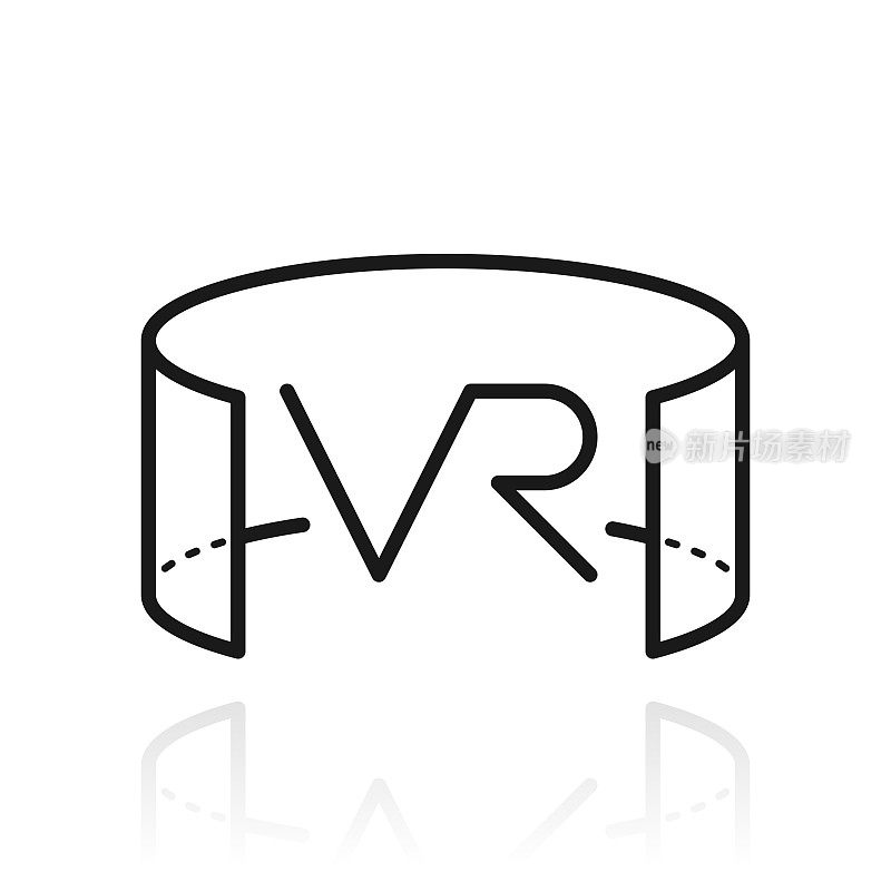 VR -虚拟现实。白色背景上反射的图标